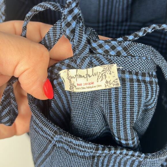 Free People Intimately FP black and blue plaid apron style mini dress small - Picture 8 of 9